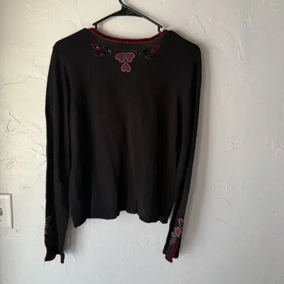 J Jill Sweater Y2k‎ Whimsigoth Medium Petite Floral Embroidered Button Cardigan - Picture 8 of 9